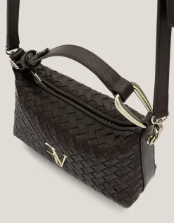Bolso de mano Erea Pouch piel trenzada marrón