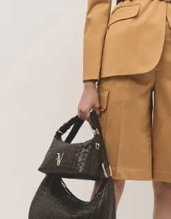 Bolso de mano Erea Pouch piel trenzada marrón