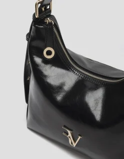 Bolso hobo Margot Metal piel craquelada negra