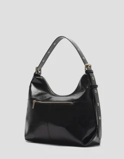 Bolso hobo Margot Metal piel craquelada negra