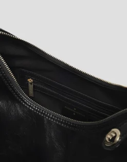 Bolso hobo Margot Metal piel craquelada negra