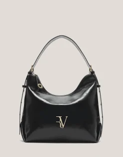 Bolso hobo Margot Metal piel craquelada negra