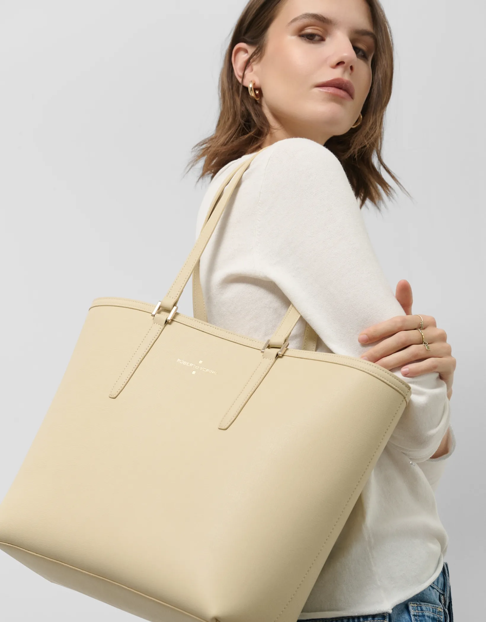 Bolso shopper Sama piel beige