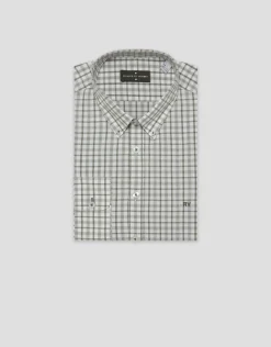Camisa sport regular cuadros verde caqui