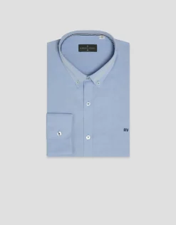 Camisa sport regular oxford celeste