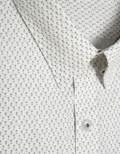 Camisa sport slim blanca estampado flor verde caqui