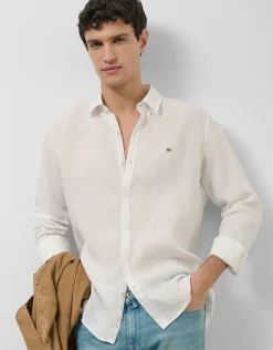 Camisa sport slim lino blanco