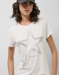 Camiseta algodón blanco con estampado estrella plata
