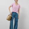 Camiseta cuello pico punto ligero rosa melange