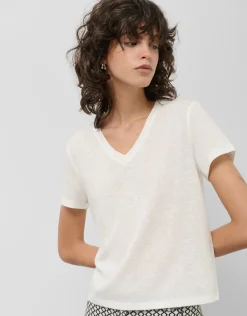Camiseta cuello pico punto ligero blanco melange