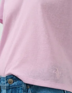 Camiseta cuello pico punto ligero rosa melange