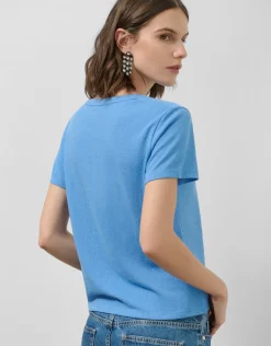 Camiseta cuello pico punto ligero azul melange