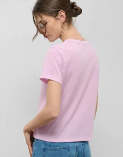 Camiseta cuello pico punto ligero rosa melange