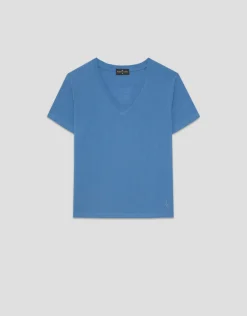 Camiseta cuello pico punto ligero azul melange