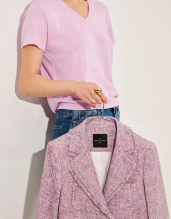 Camiseta cuello pico punto ligero rosa melange