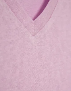 Camiseta cuello pico punto ligero rosa melange