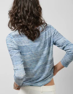Camiseta escote barco y manga larga listas azul