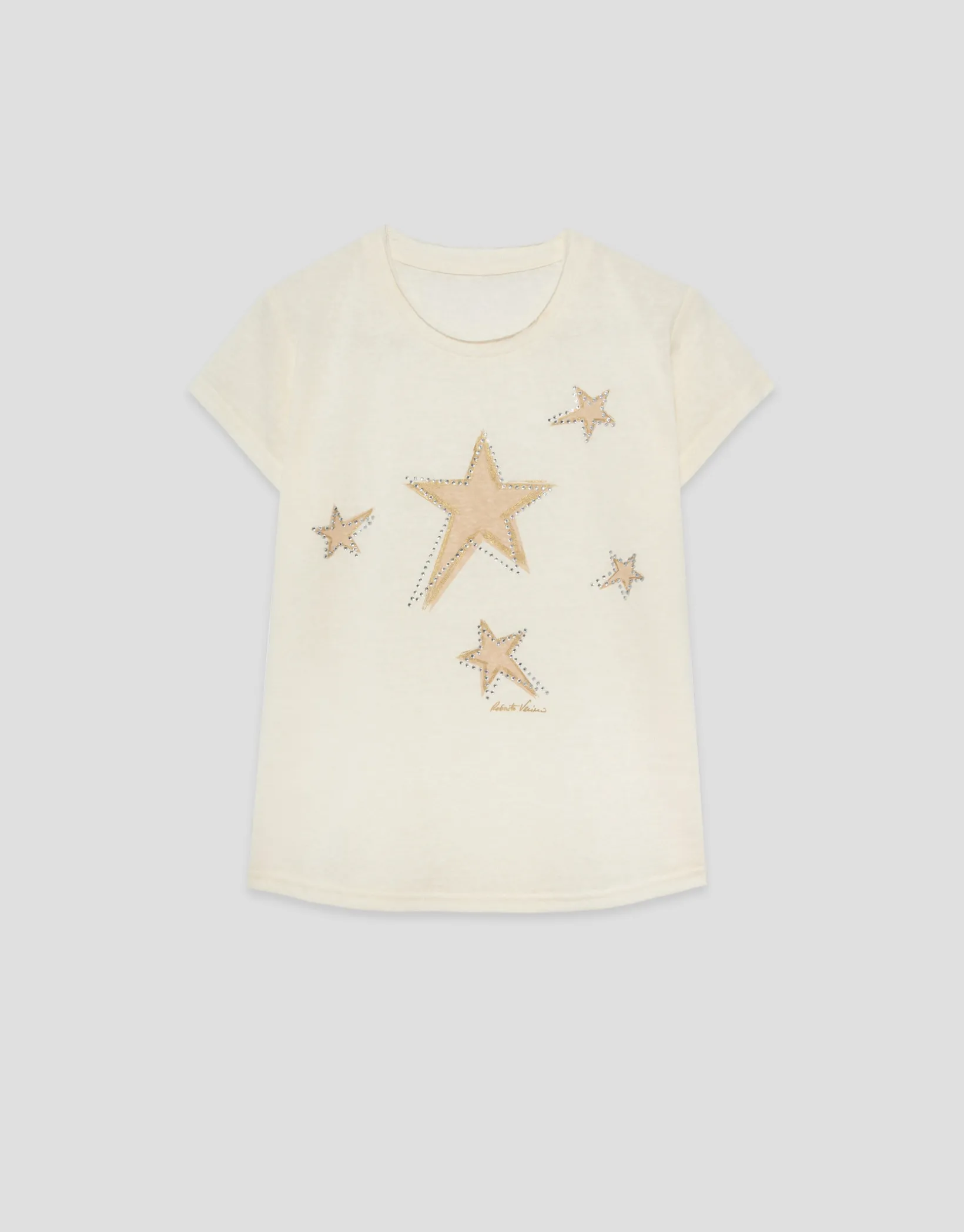 Camiseta punto ligero estampado estrellas doradas