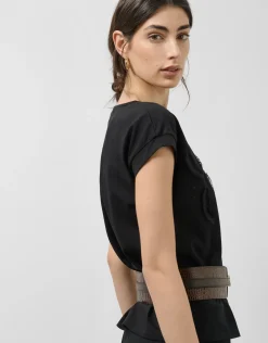 Camiseta sin mangas oversize negra con bordado en delantero