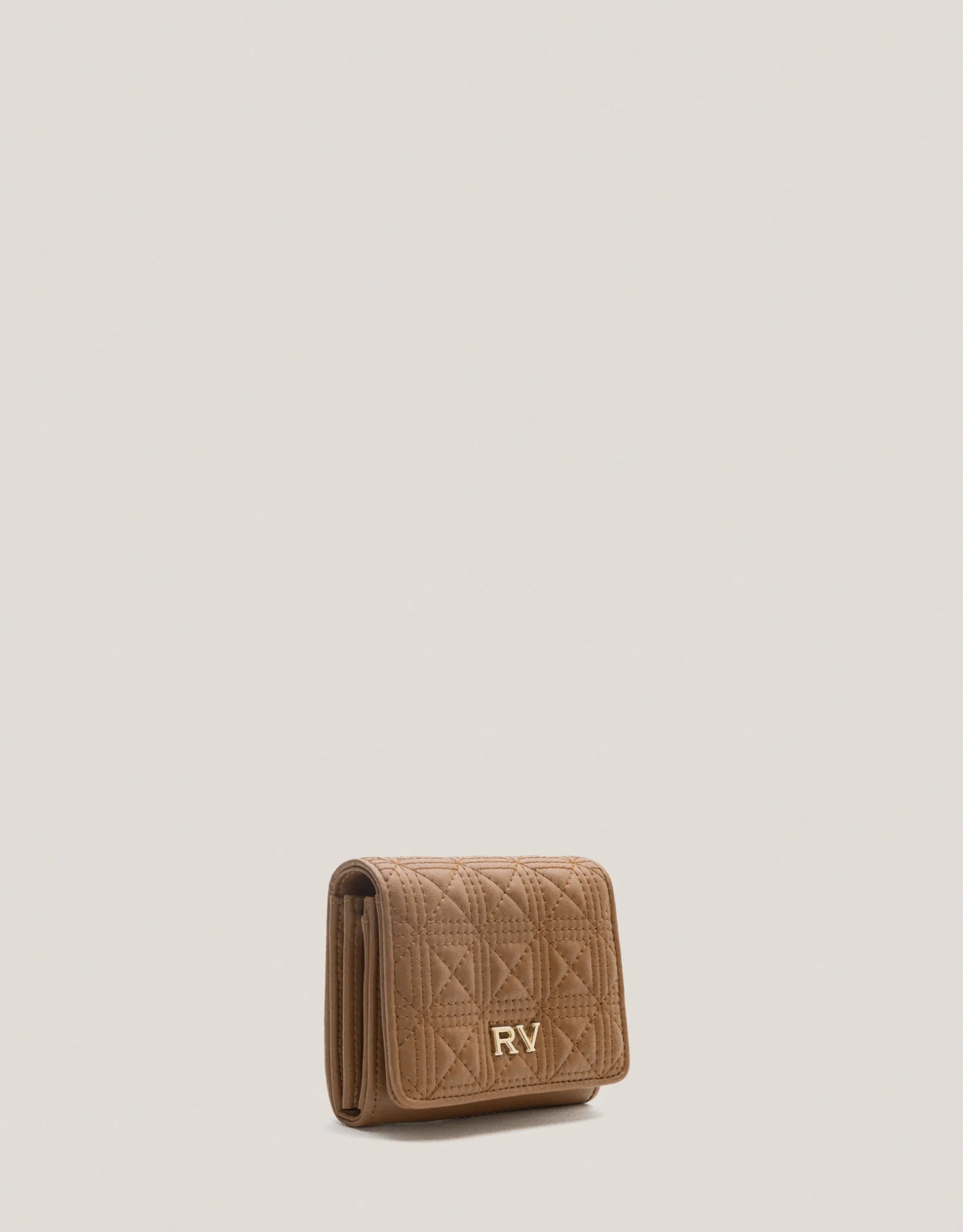 Cartera billetera mediana Linda piel acolchada cámel