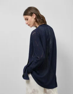 Chaqueta larga punto trabajado azul marino
