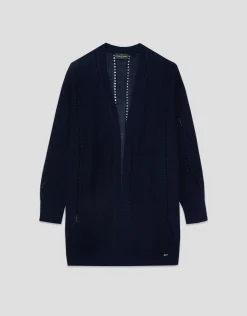 Chaqueta larga punto trabajado azul marino