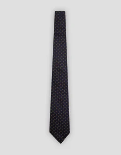 Corbata seda marino con lunares naranjas
