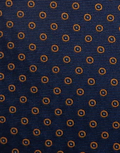 Corbata seda marino con lunares naranjas