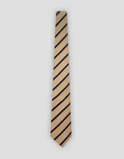 Corbata seda pata gallo naranja rayas marino