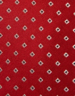 Corbata seda roja jacquard cuadrados blanco y marino