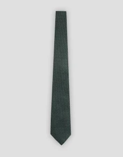 Corbata seda verde jacquard geométrico celeste