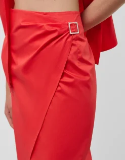 Falda midi estilo pareo algodón rojo