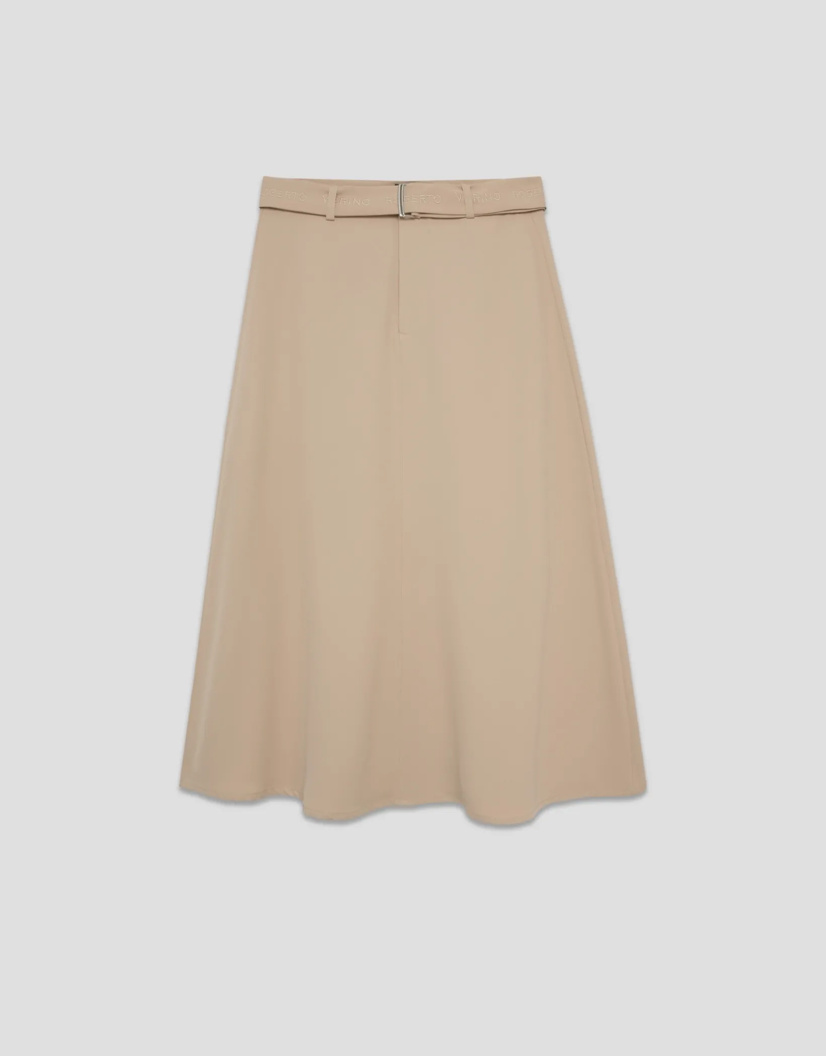 Falda midi fluida twill beige con cinturón
