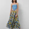 Falda midi plisada crepe georgette estampado floral azules
