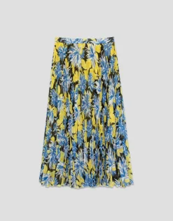 Falda midi plisada crepe georgette estampado floral azules