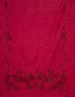 Fular bordado en seda y algodón rosa