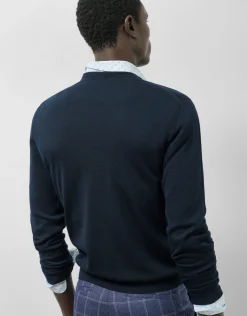 Jersey cuello pico punto lana marino