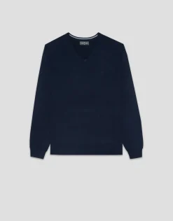 Jersey cuello pico punto lana marino