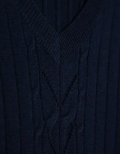 Jersey escote pico lana azul marino con franja central
