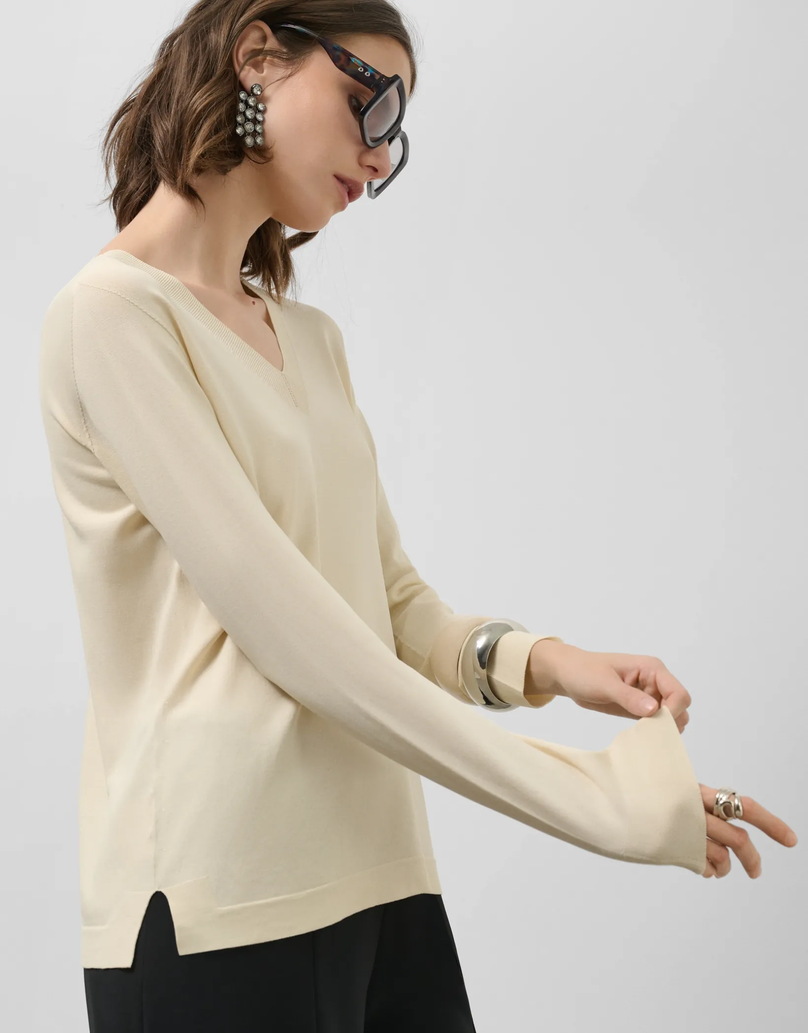 Jersey manga larga sin costuras beige