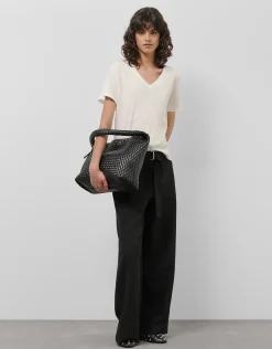Pantalón ancho fluido twill negro con cinturón