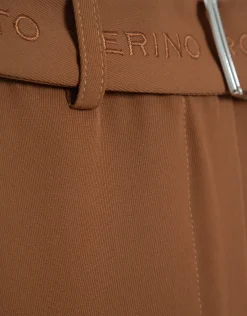 Pantalón ancho fluido twill marrón con cinturón