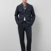 Pantalón pinzas lino azul