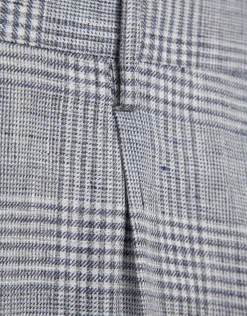Pantalón pinzas lino cuadros grises y azules