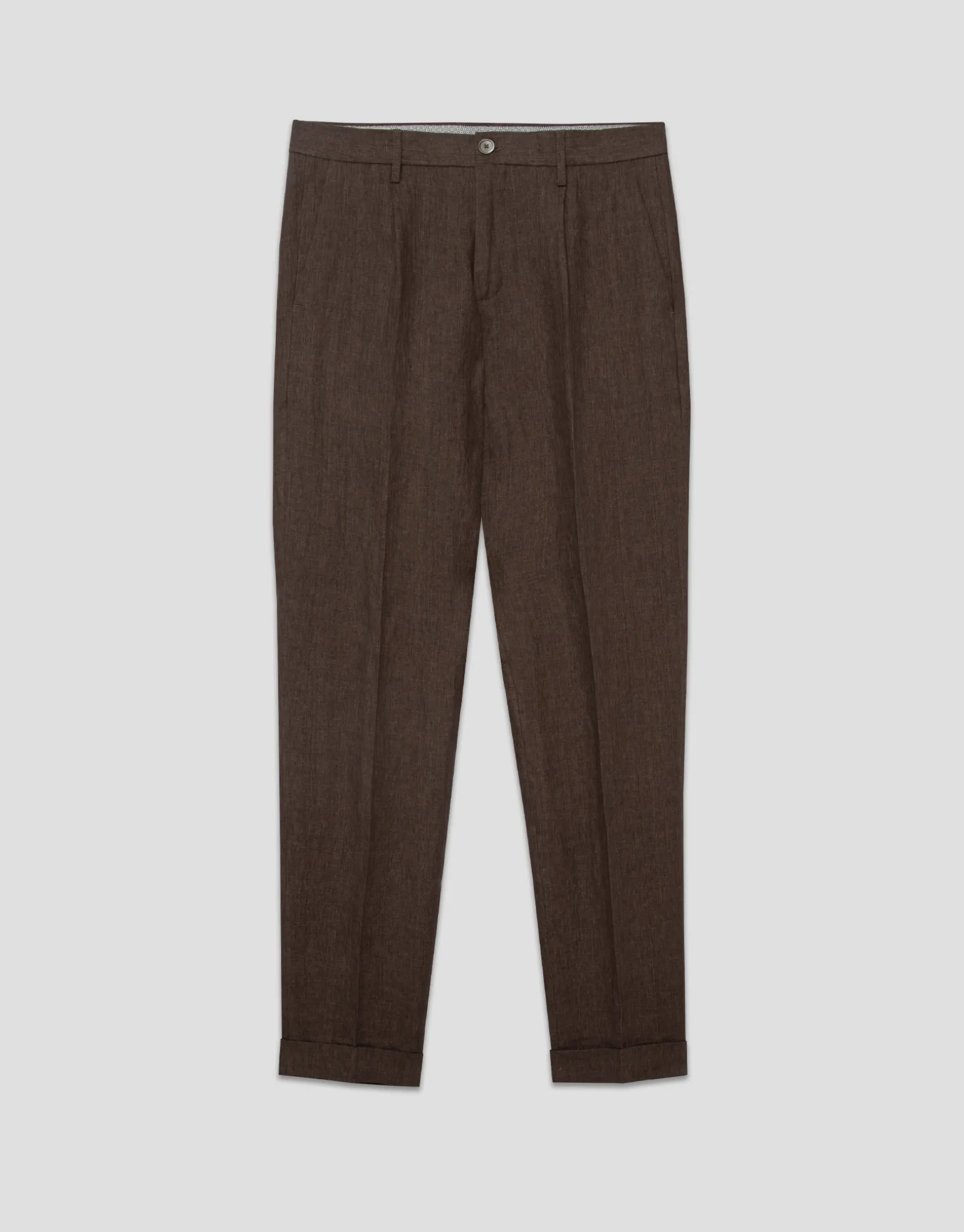 Pantalón pinzas lino tostado oscuro
