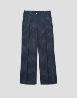 Pantalón recto en tejido vaquero con lino y perfil dorado