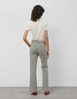Pantalón recto jacquard geométrico blanco y negro