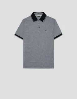Polo jacquard geométrico marino y blanco
