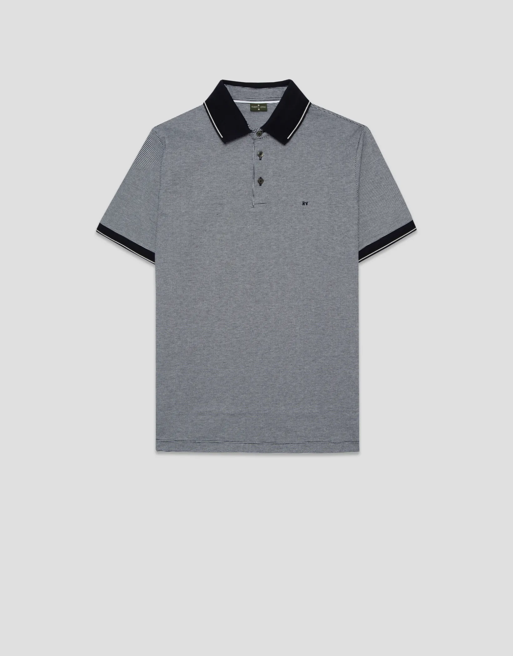 Polo jacquard geométrico marino y blanco