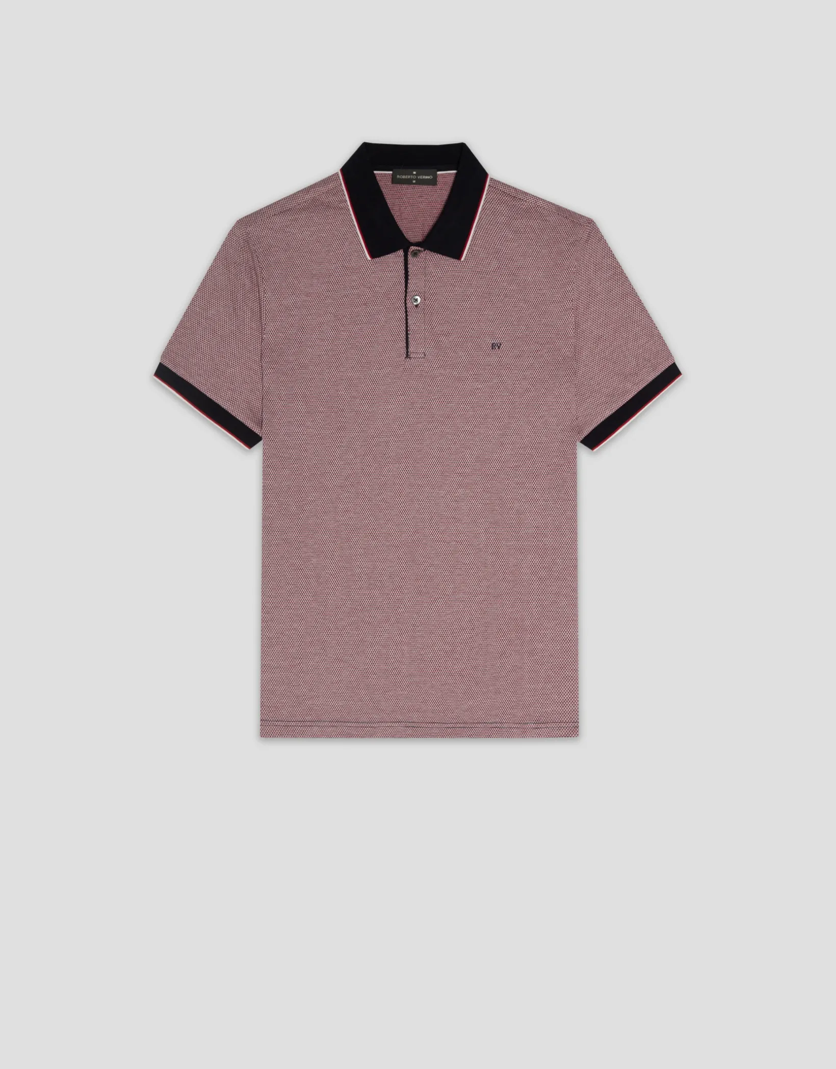 Polo jacquard geométrico rojo, marino y blanco